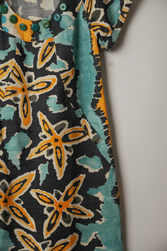 Diane von Furstenberg Scoop Neck Starfish Floral Short Sleeve Print Dress