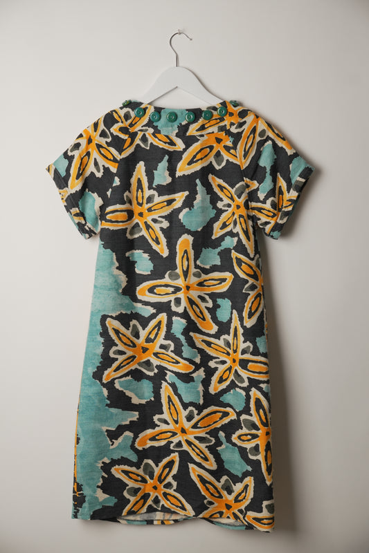 Diane von Furstenberg Scoop Neck Starfish Floral Short Sleeve Print Dress