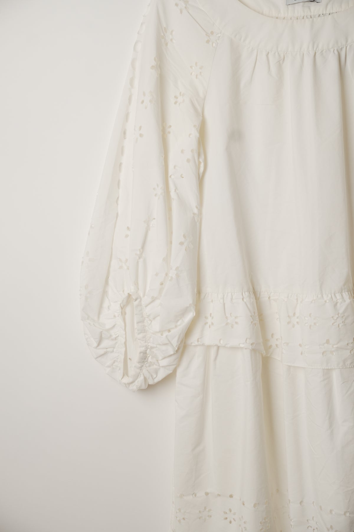 Moschino Long Sleeve Boat Neck Eyelet Embroidery Tunic Dress
