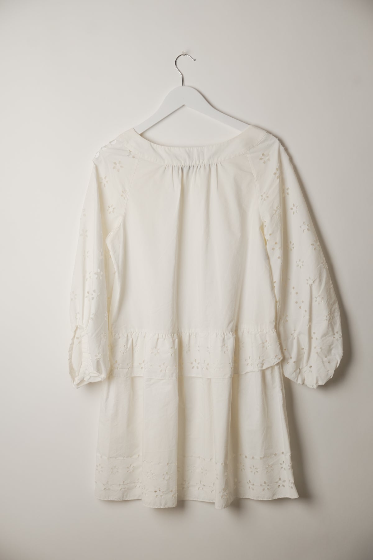 Moschino Long Sleeve Boat Neck Eyelet Embroidery Tunic Dress