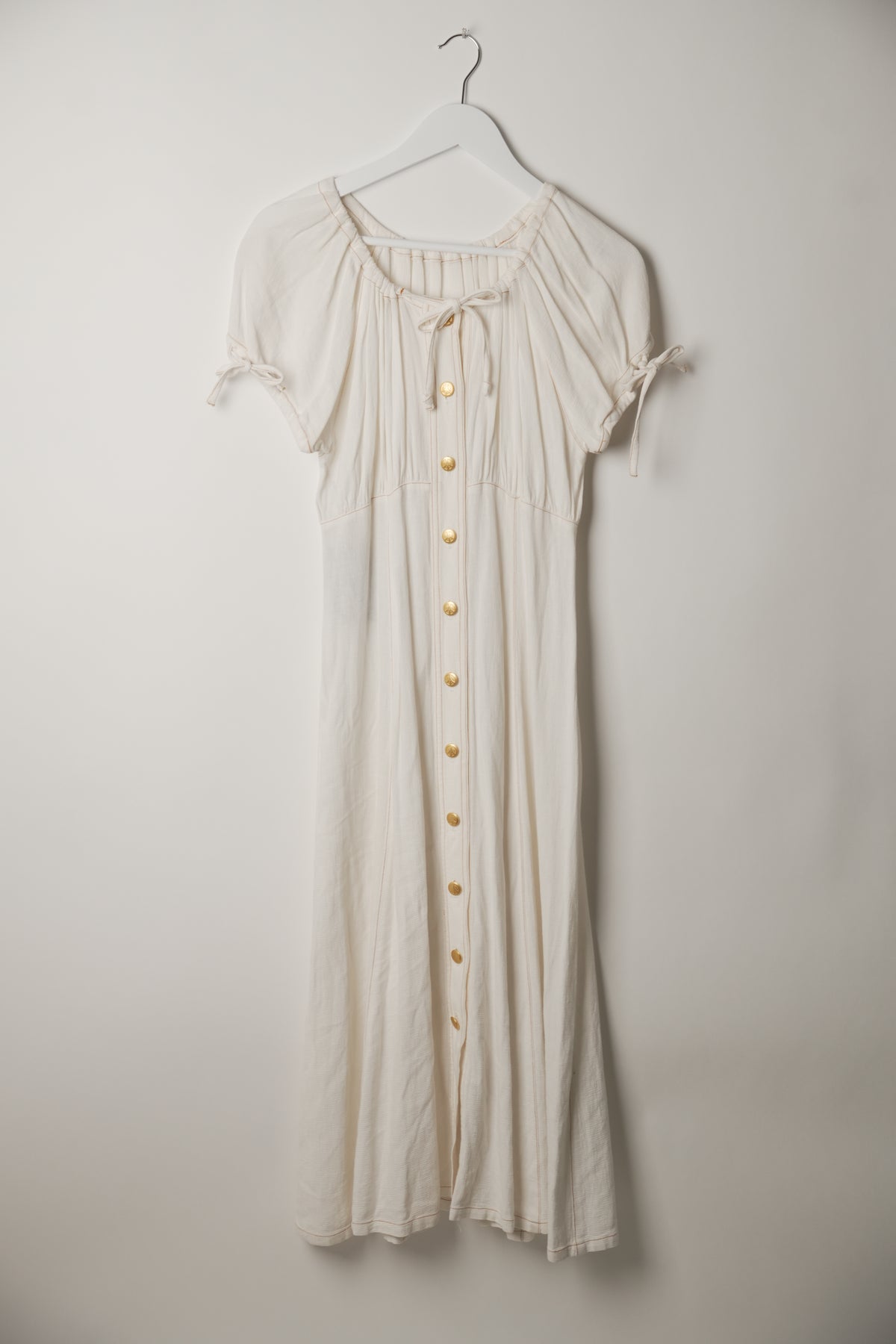 Moschino Linen Blend Cap Sleeve Button Down Midi Dress