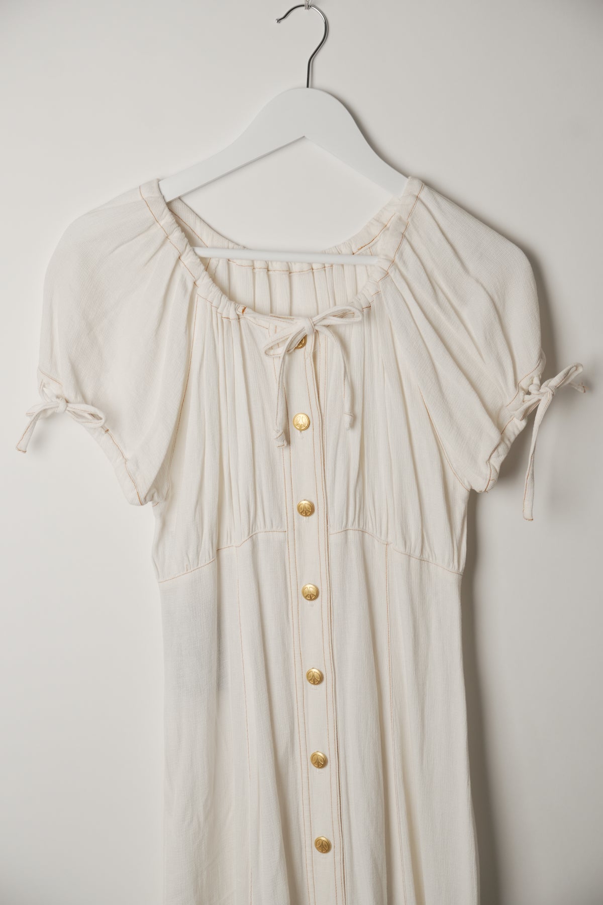 Moschino Linen Blend Cap Sleeve Button Down Midi Dress