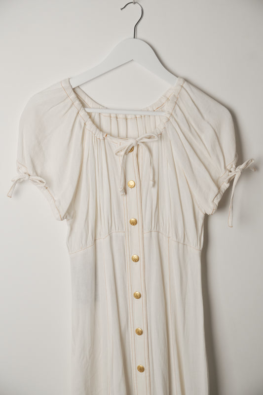 Moschino Linen Blend Cap Sleeve Button Down Midi Dress