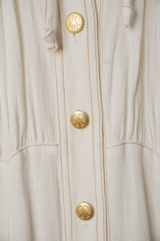 Moschino Linen Blend Cap Sleeve Button Down Midi Dress