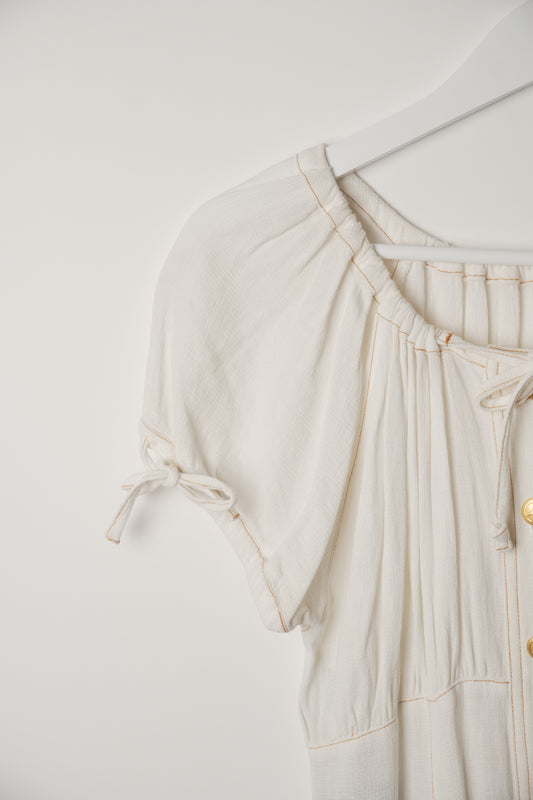 Moschino Linen Blend Cap Sleeve Button Down Midi Dress