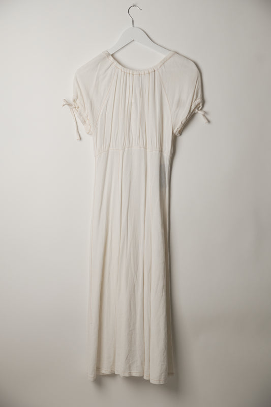 Moschino Linen Blend Cap Sleeve Button Down Midi Dress