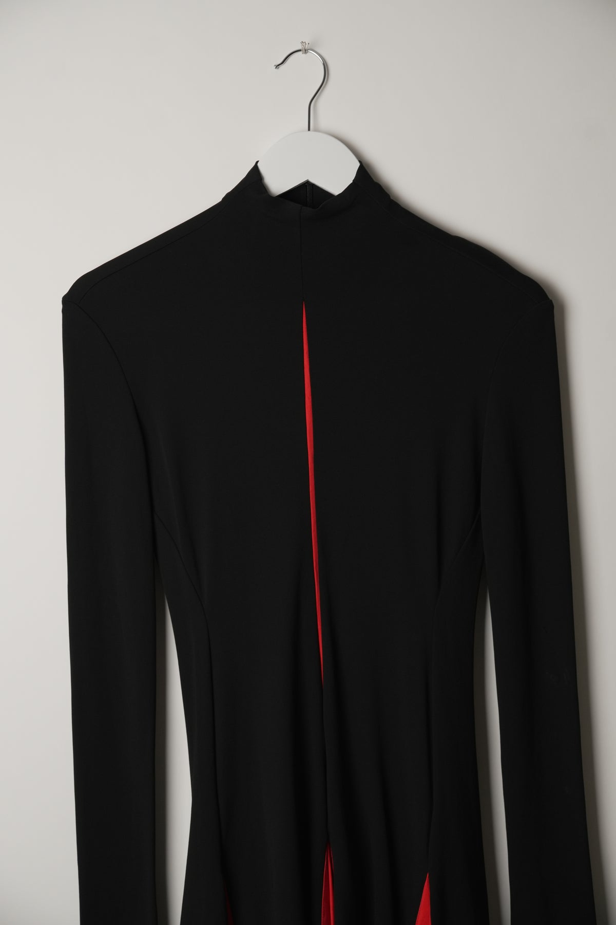 Salvatore Ferragamo Red Black Long Sleeve Mock Neck Mini Dress with Pleat Bubble Skirt
