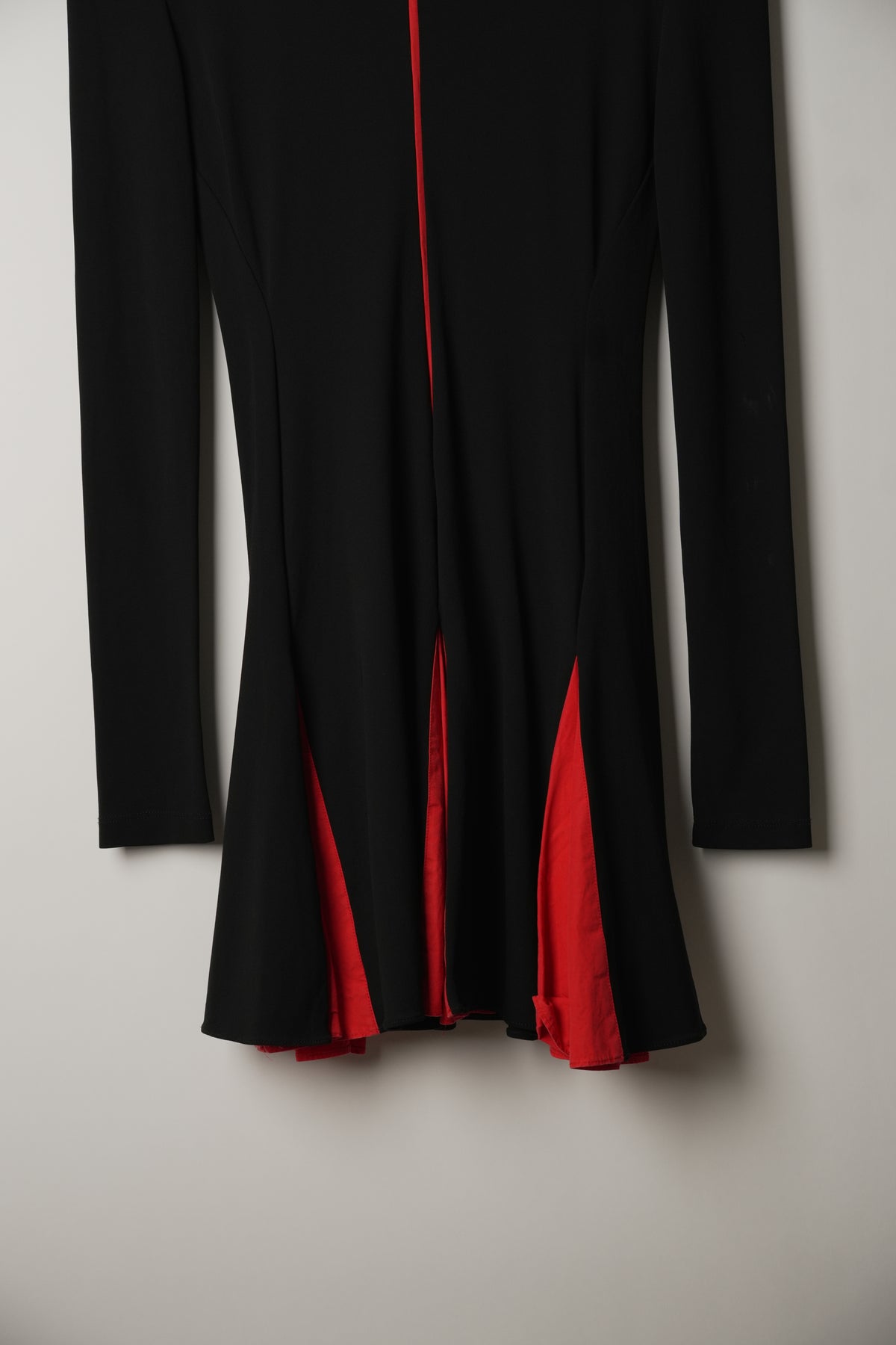 Salvatore Ferragamo Red Black Long Sleeve Mock Neck Mini Dress with Pleat Bubble Skirt