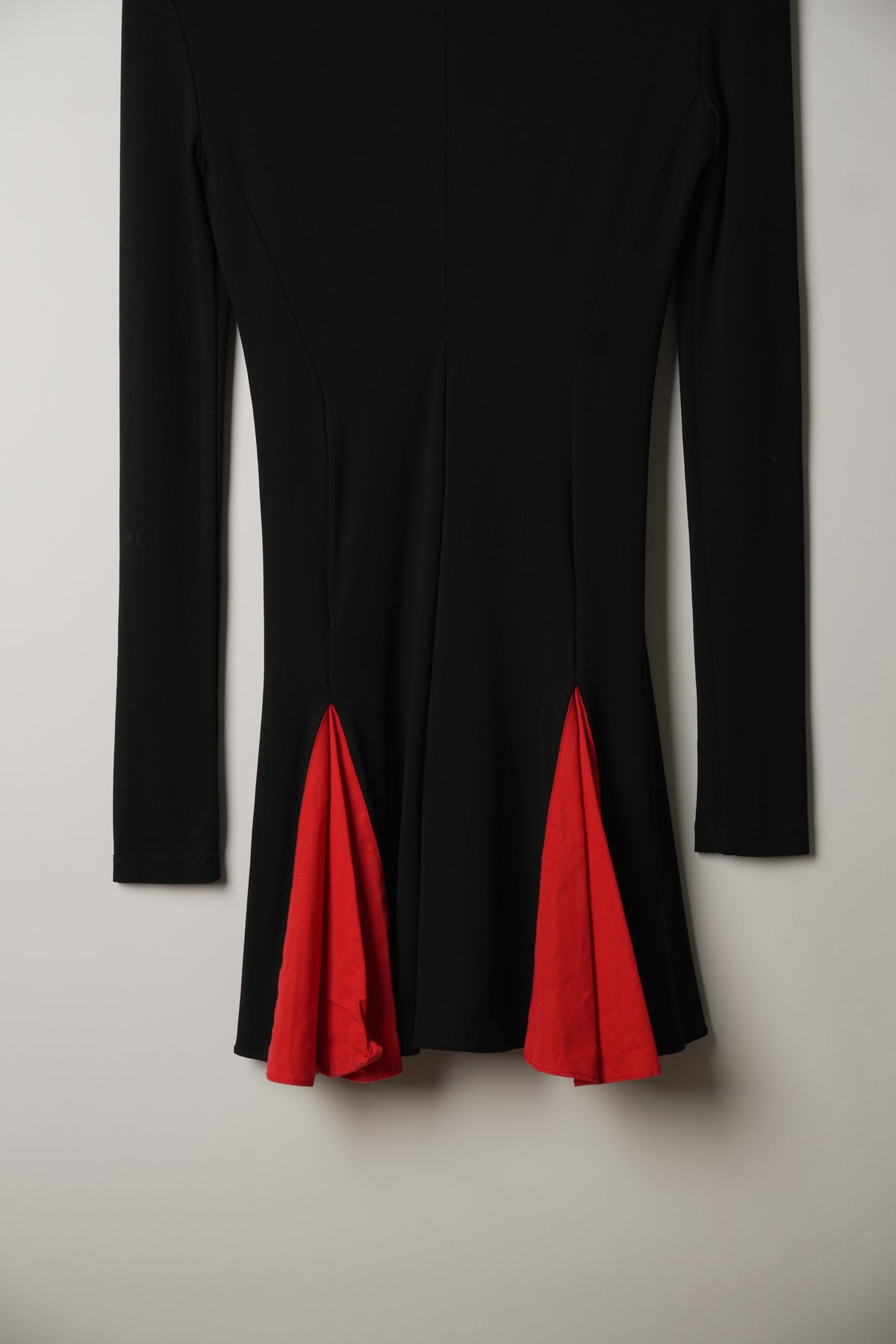 Salvatore Ferragamo Red Black Long Sleeve Mock Neck Mini Dress with Pleat Bubble Skirt