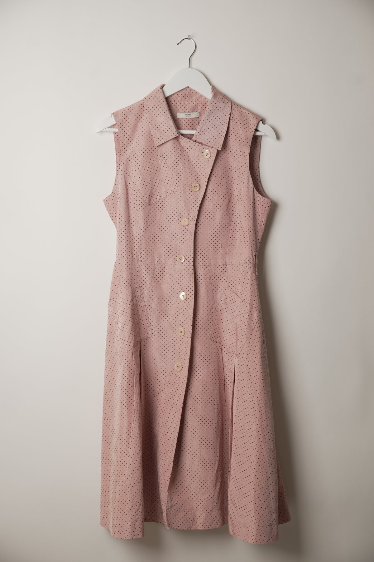 Prada Pink Polka Dot Sleeveless Babydoll Pleat Dress