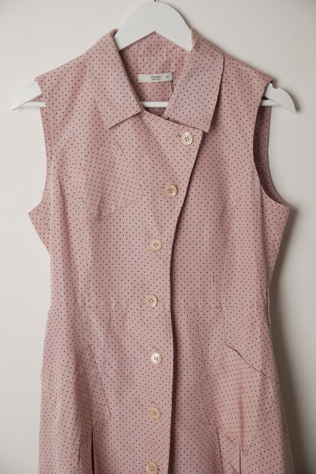 Prada Pink Polka Dot Sleeveless Babydoll Pleat Dress