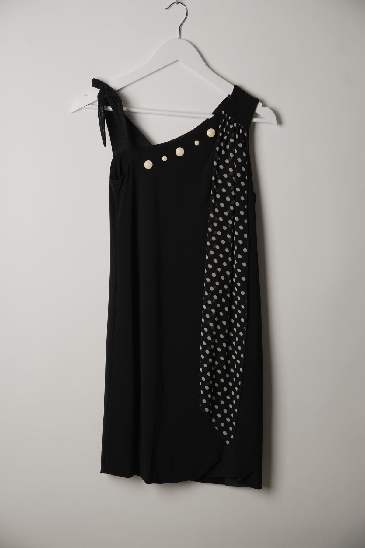 Made in Italy Sleeveless Black Dress with Polka Dot Collar Detail size 42