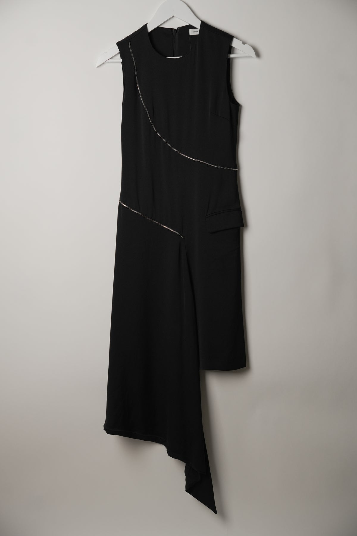 Costume National Zipper Sleeveless Crew Neck Asymmetric Dress