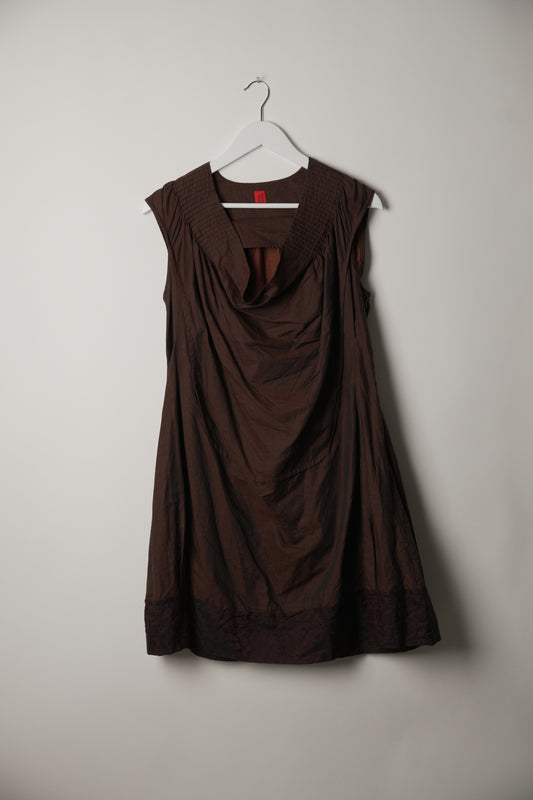 Haat Issey Miyake Brown Pleated Swing Mini Dress