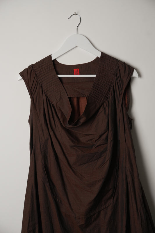 Haat Issey Miyake Brown Pleated Swing Mini Dress