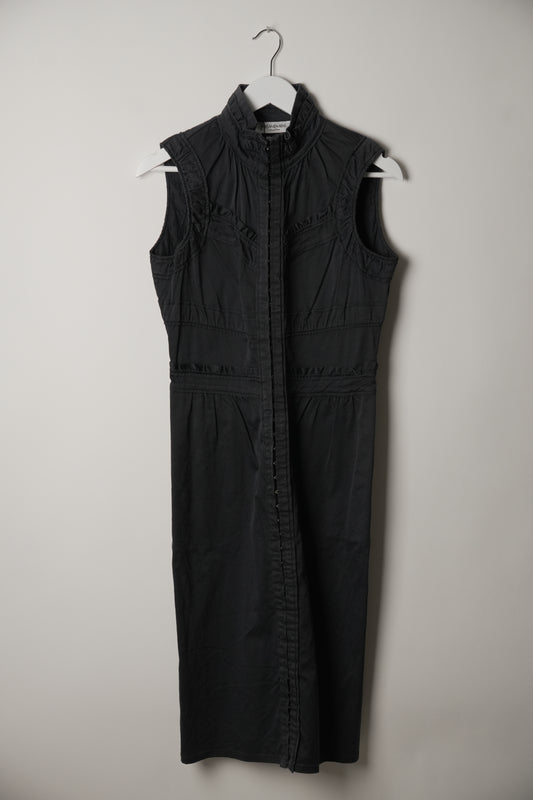 Yves Saint Laurent Frill Hem High Collar Sleeveless Maxi Dress