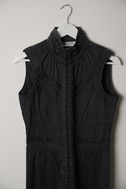 Yves Saint Laurent Frill Hem High Collar Sleeveless Maxi Dress