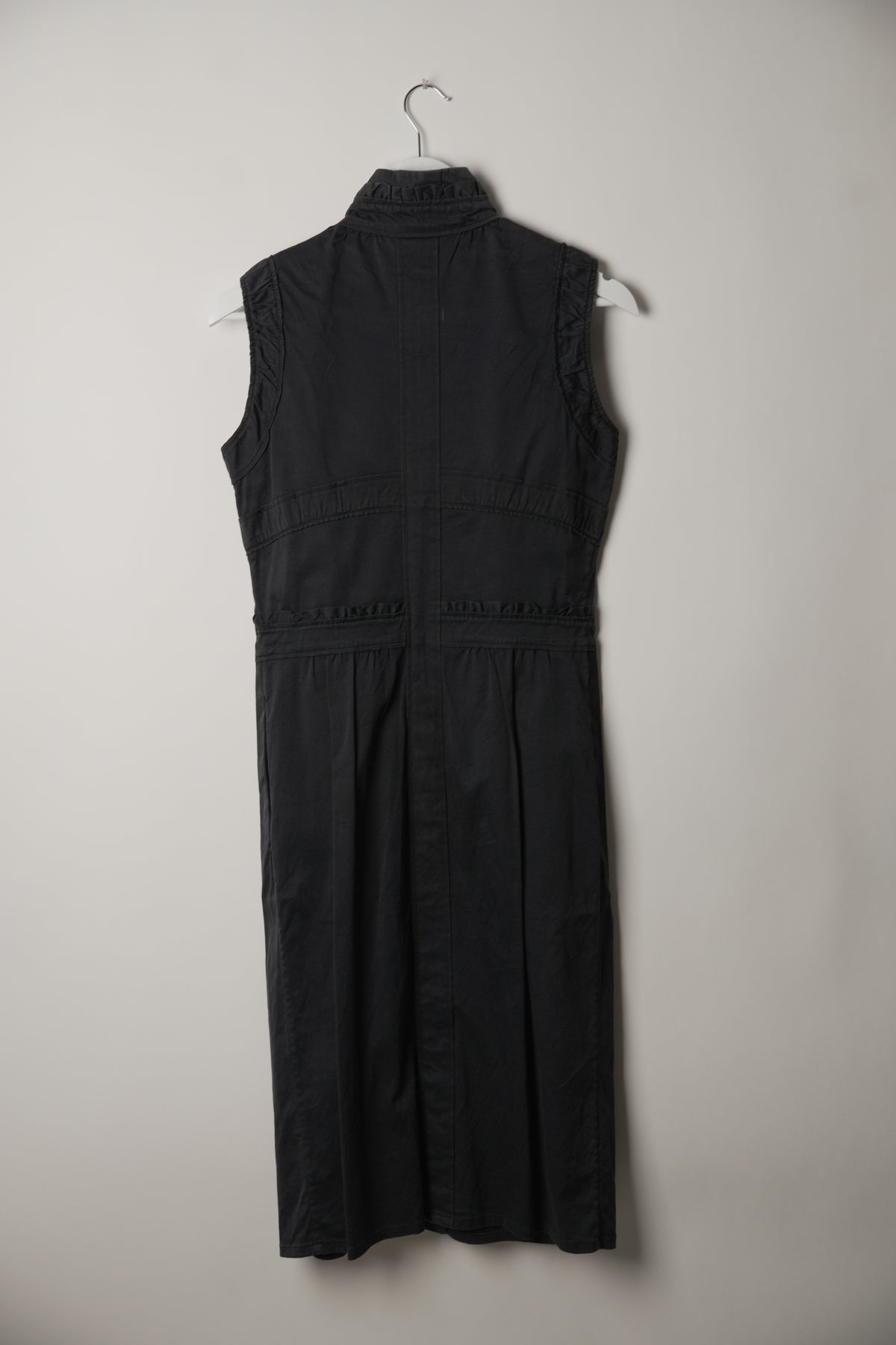 Yves Saint Laurent Frill Hem High Collar Sleeveless Maxi Dress