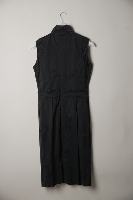 Yves Saint Laurent Frill Hem High Collar Sleeveless Maxi Dress