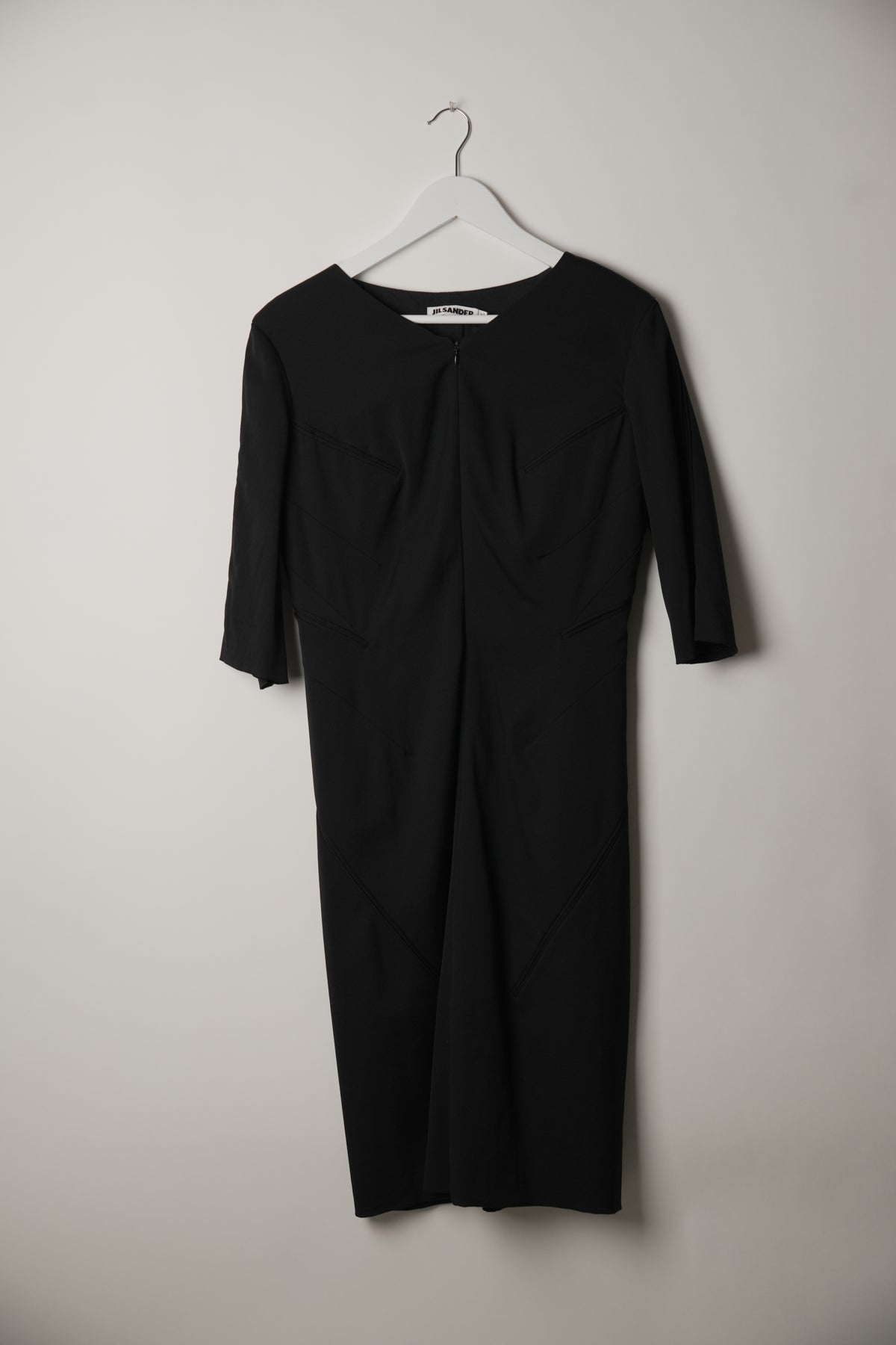 Jil Sander 3/4 Sleeve Multi Pocket Dress with V Neck Zip