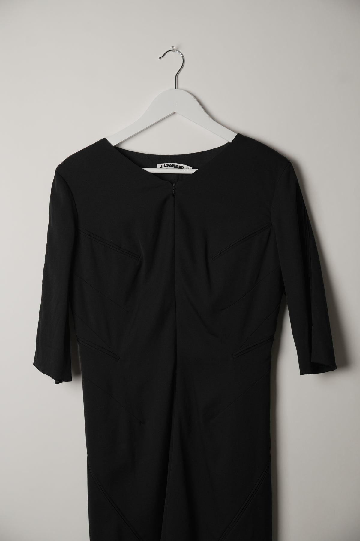 Jil Sander 3/4 Sleeve Multi Pocket Dress with V Neck Zip