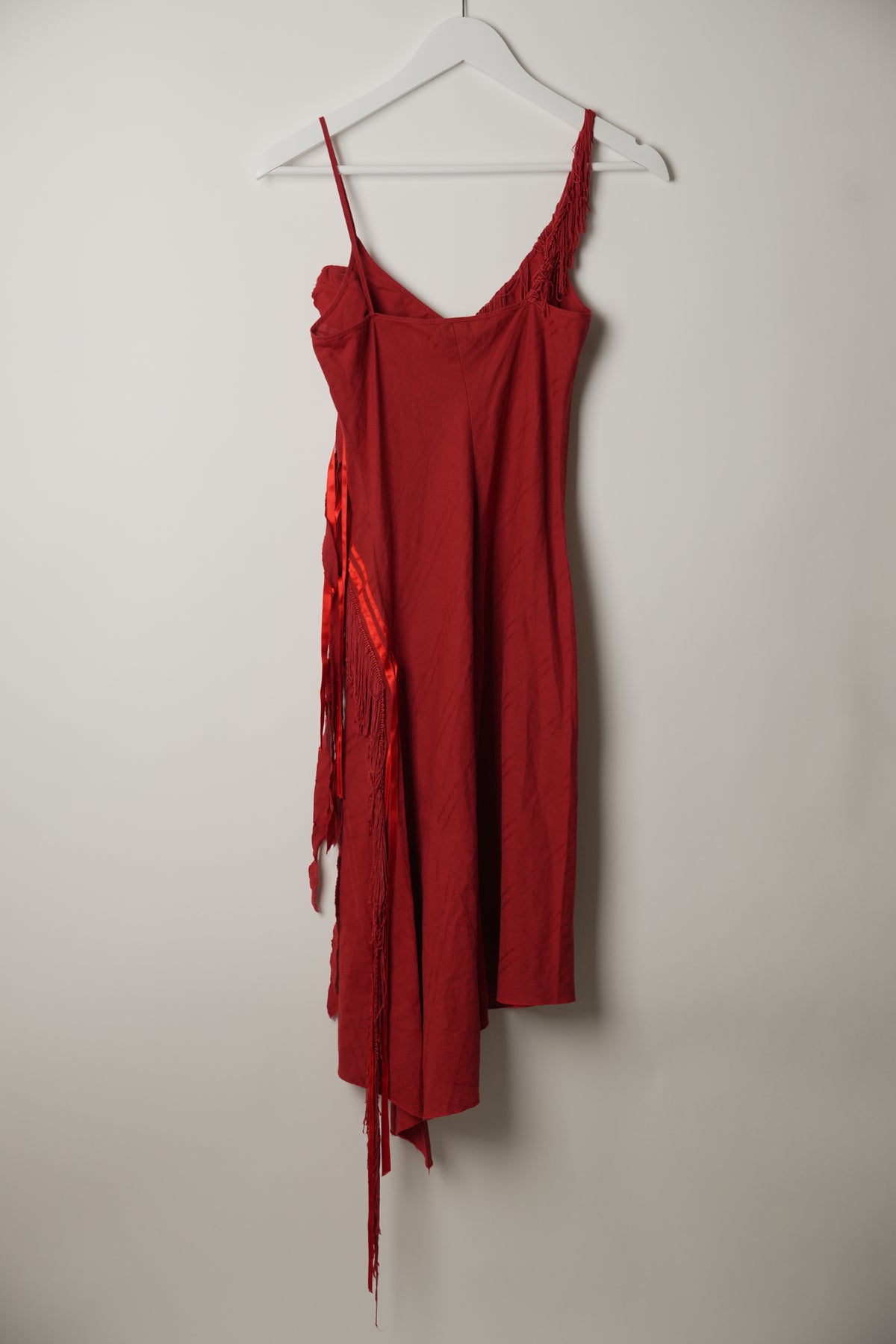Vanessa Bruno Red Lace Trim with Floral Brooch Spaghetti Strap Mini Dress