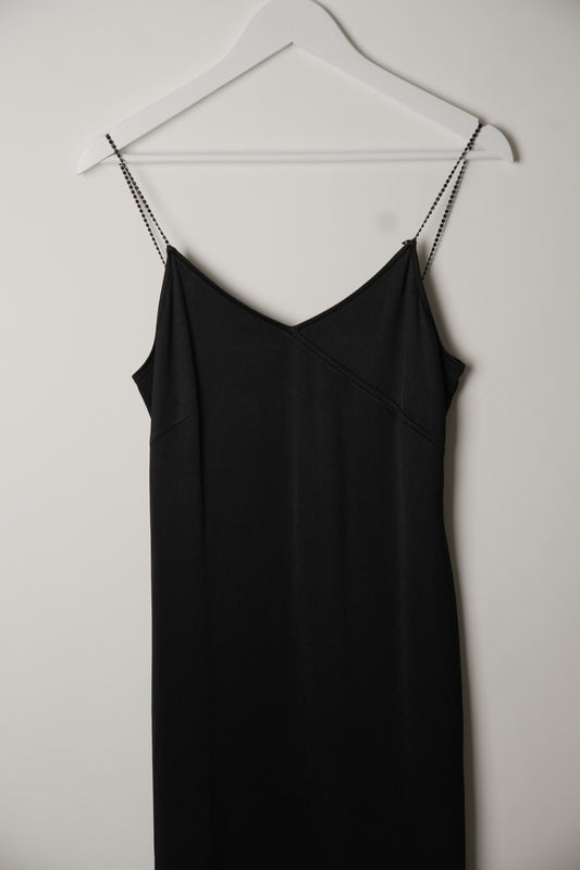 Givenchy Black V-Neck Camisole Dress with Beaded Chain Straps