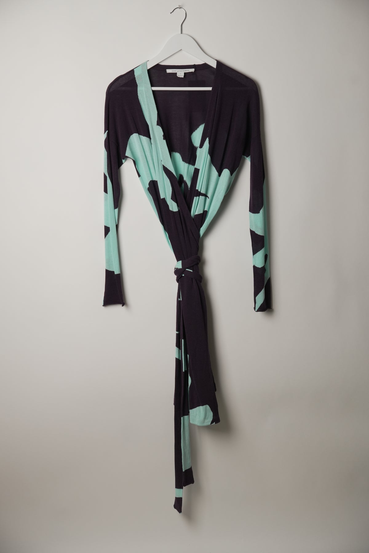 Diane von Furstenberg Purple Blue Floral Long Sleeve Wrap Dress