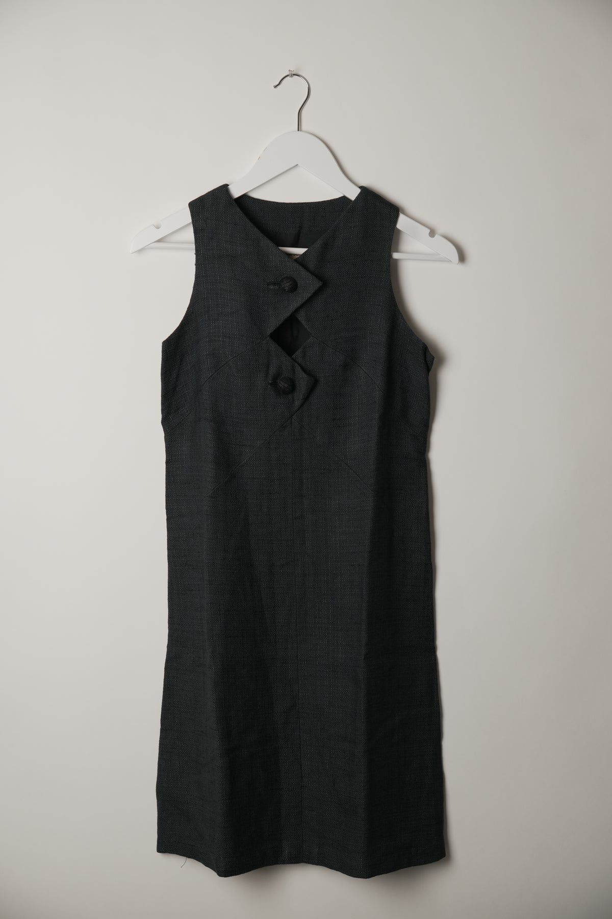 Christian Dior Sleeveless Button Diamond Cutout Linen Blend Dress