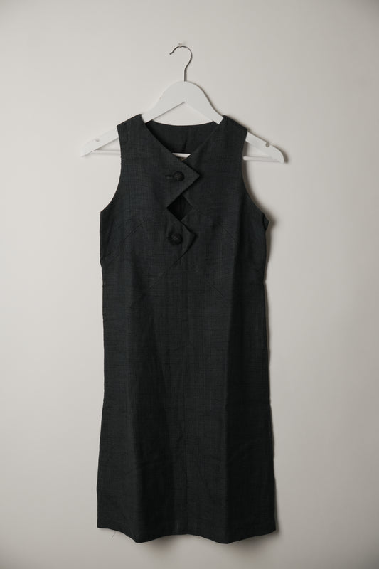 Christian Dior Sleeveless Button Diamond Cutout Linen Blend Dress