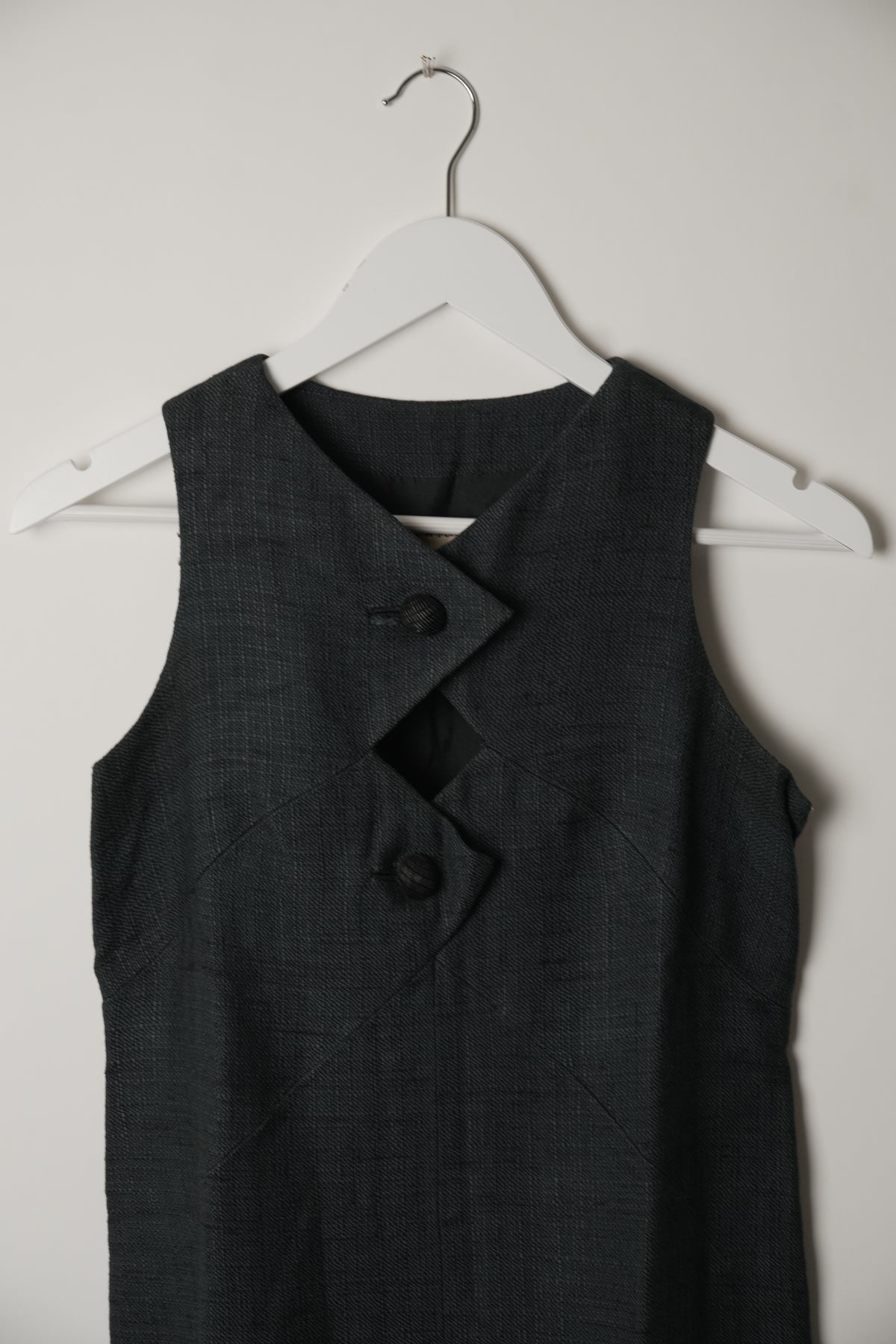 Christian Dior Sleeveless Button Diamond Cutout Linen Blend Dress