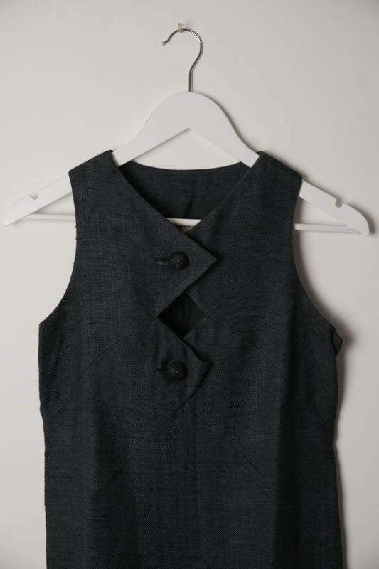Christian Dior Sleeveless Button Diamond Cutout Linen Blend Dress