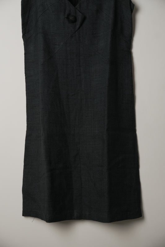 Christian Dior Sleeveless Button Diamond Cutout Linen Blend Dress