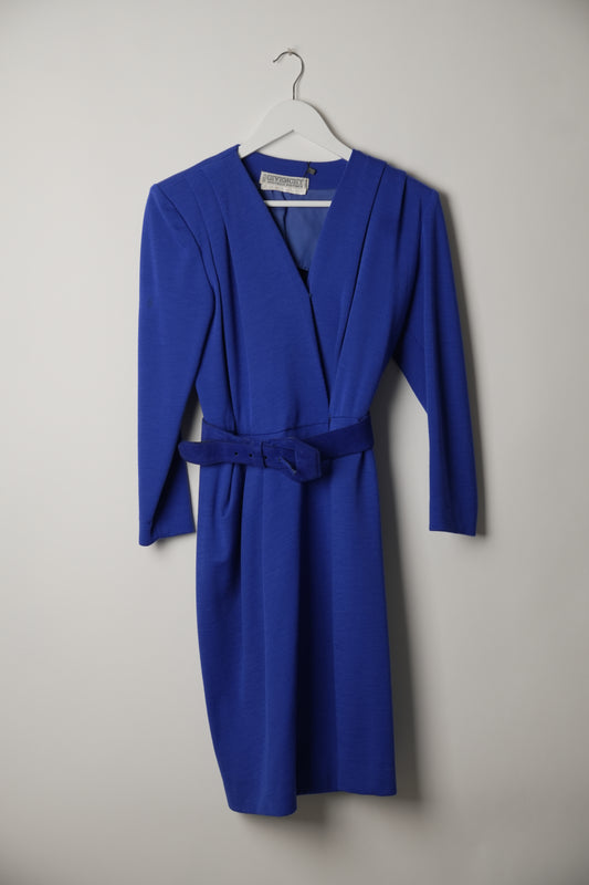 Givenchy Blue Pleated Shoulder Long Sleeve Coat Dress