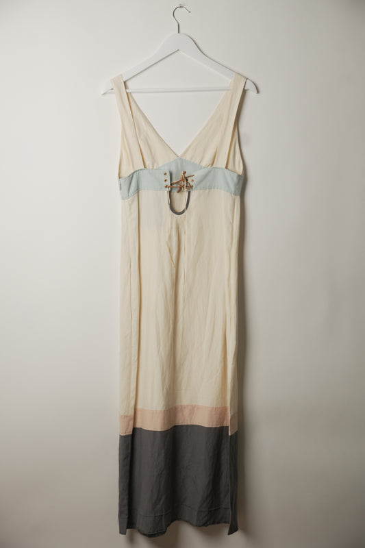 Missoni Sleeveless White Blue Grey Block Straight Midi Dress