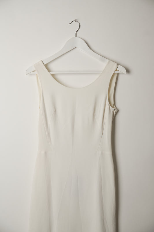 Valentino White Sless Low Mesh Sequin Back Dress