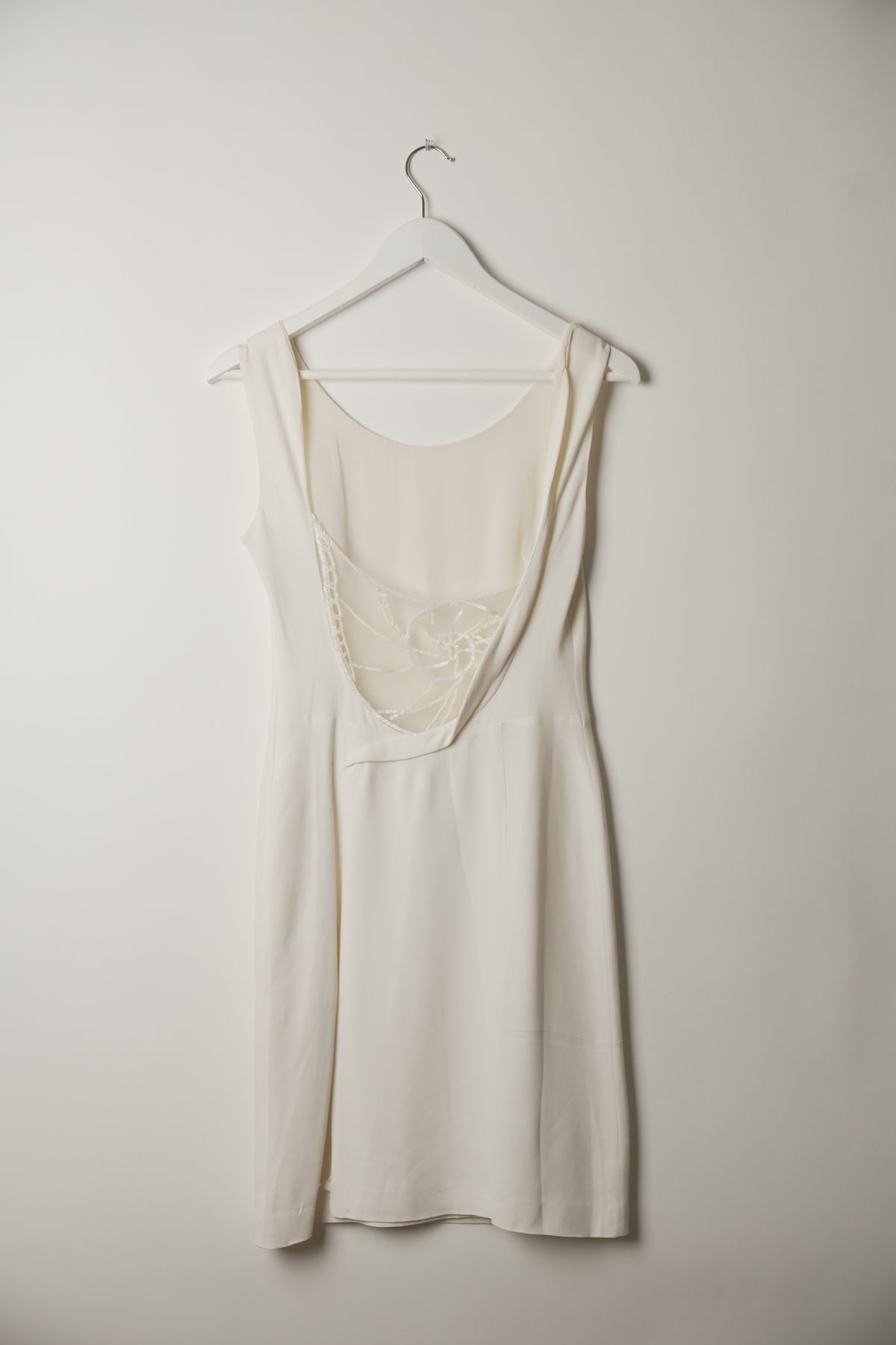 Valentino White Sless Low Mesh Sequin Back Dress