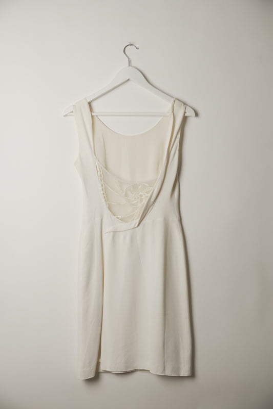 Valentino White Sless Low Mesh Sequin Back Dress