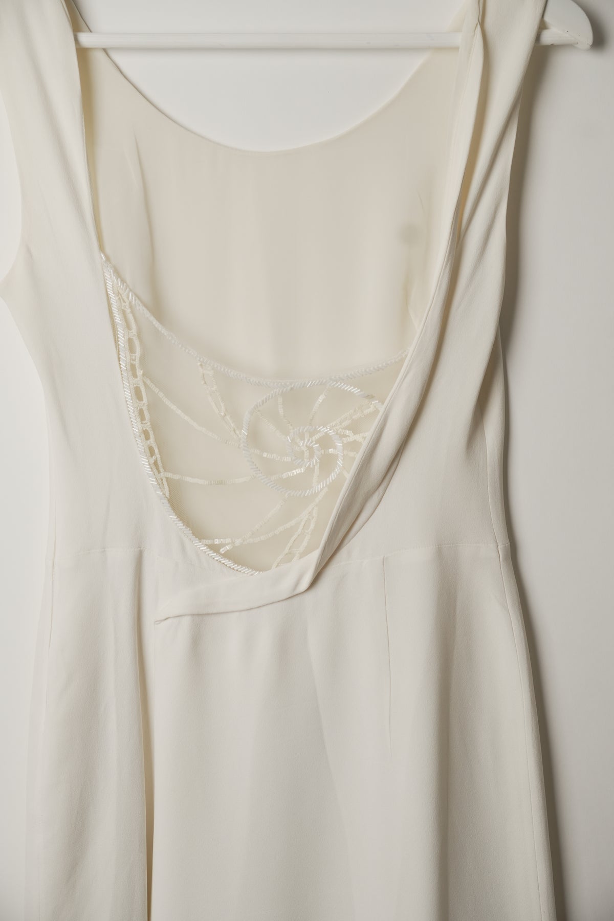 Valentino White Sless Low Mesh Sequin Back Dress