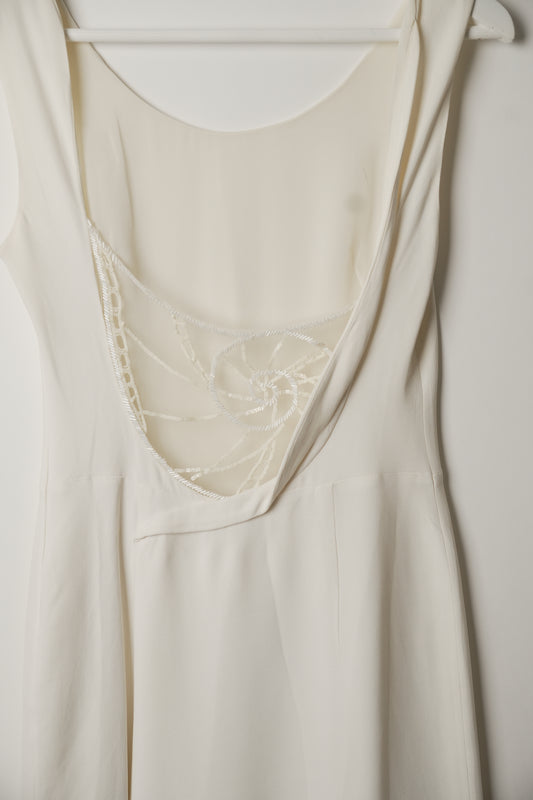 Valentino White Sless Low Mesh Sequin Back Dress