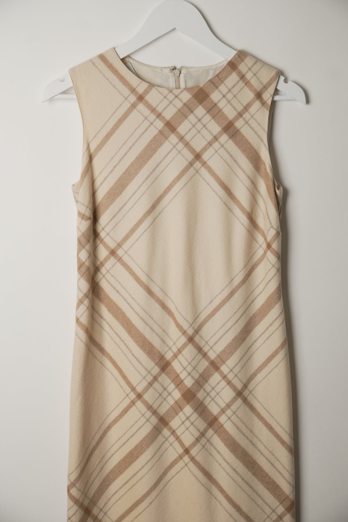 Valentino Wool Plaid Neutral Sleeveless Midi Dress
