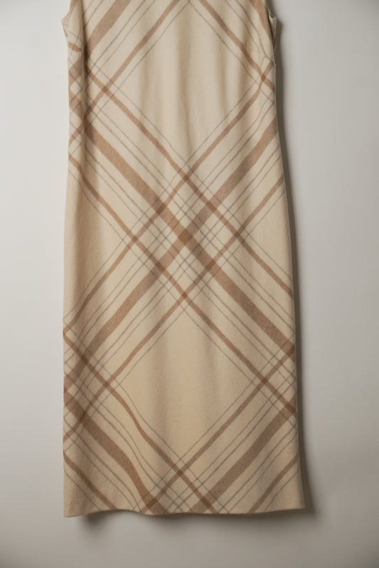 Valentino Wool Plaid Neutral Sleeveless Midi Dress
