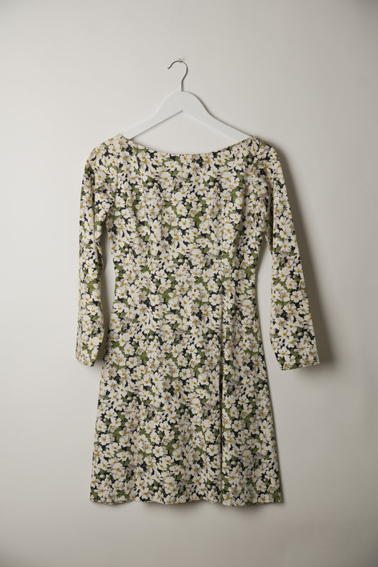 Yves Saint Laurent Rive Gauche Floral Cotton V Back Bow Dress