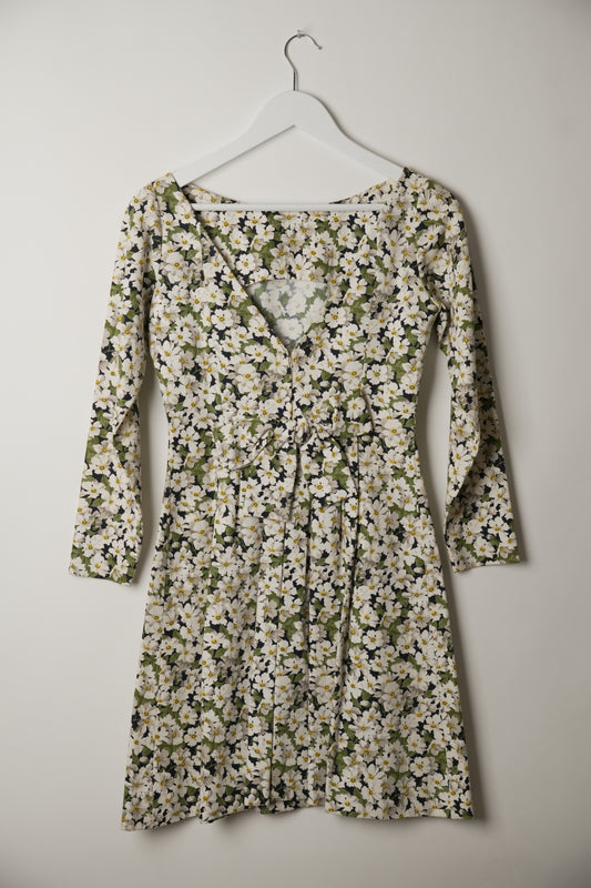 Yves Saint Laurent Rive Gauche Floral Cotton V Back Bow Dress