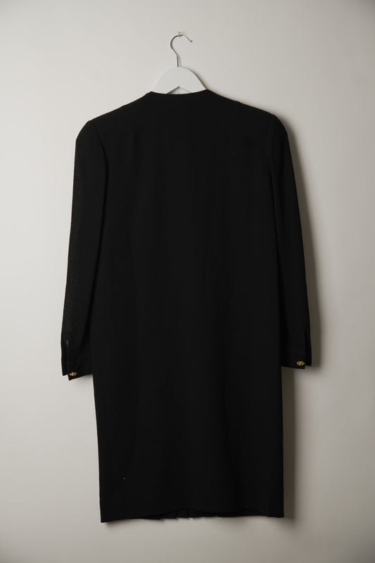 Miss Ashida Pleated Collarless Button Down Long Sleeve Shift Dress