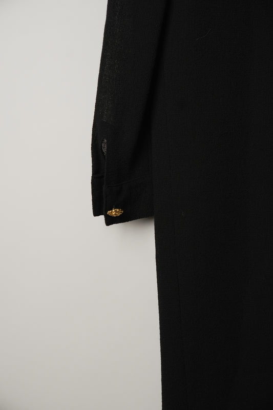 Miss Ashida Pleated Collarless Button Down Long Sleeve Shift Dress