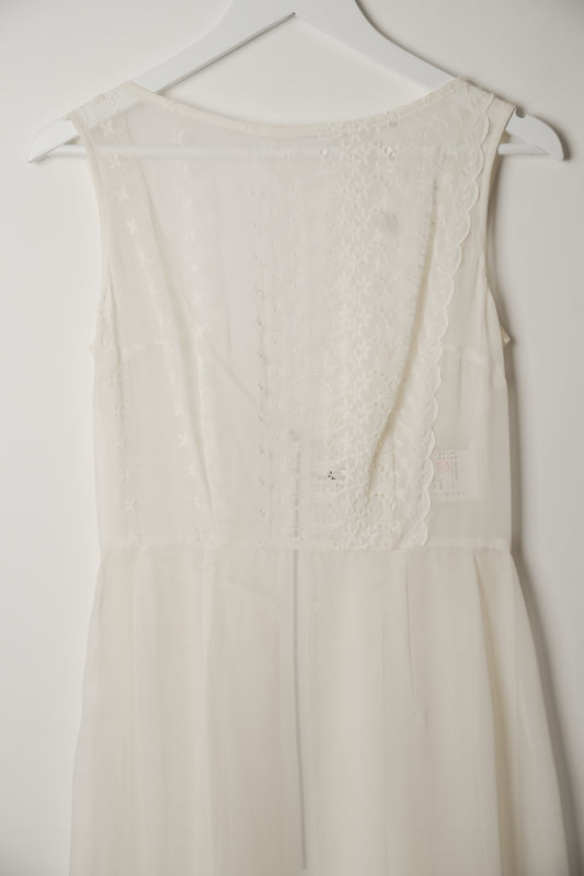 Robe de Chambre Comme des Garcons Sleeveless Lace Embroidery Sheer Dress AD1998