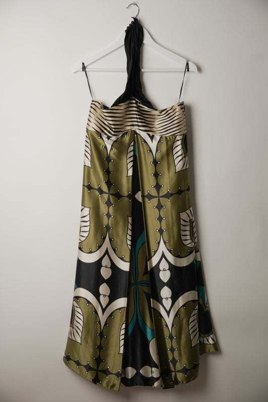 Kenzo Halterneck 100% Silk Tribal Print Maxi Dress
