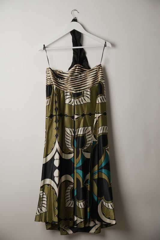Kenzo Halterneck 100% Silk Tribal Print Maxi Dress