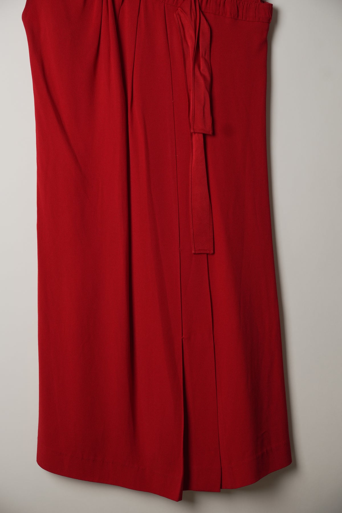 Prada Red Layered Pleat Sleeveless Shift Dress w Bow
